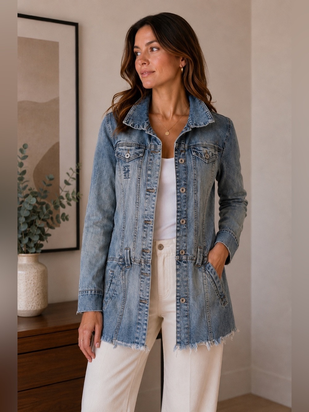 Seductions Y2K Dirty Blue Denim Distressed Dress Jacket for Women Size M Retro
